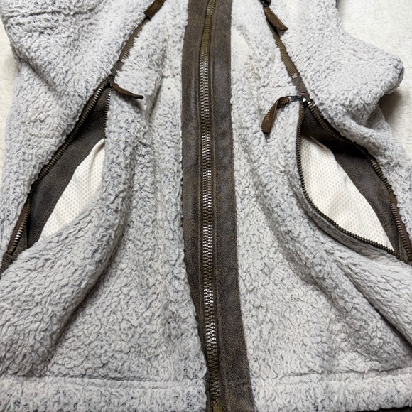 KUHL Flight Hooded Vest Womens Medium Oatmeal Brown Fleece Full Zip Sherpa 2056 - Picture 12 of 14